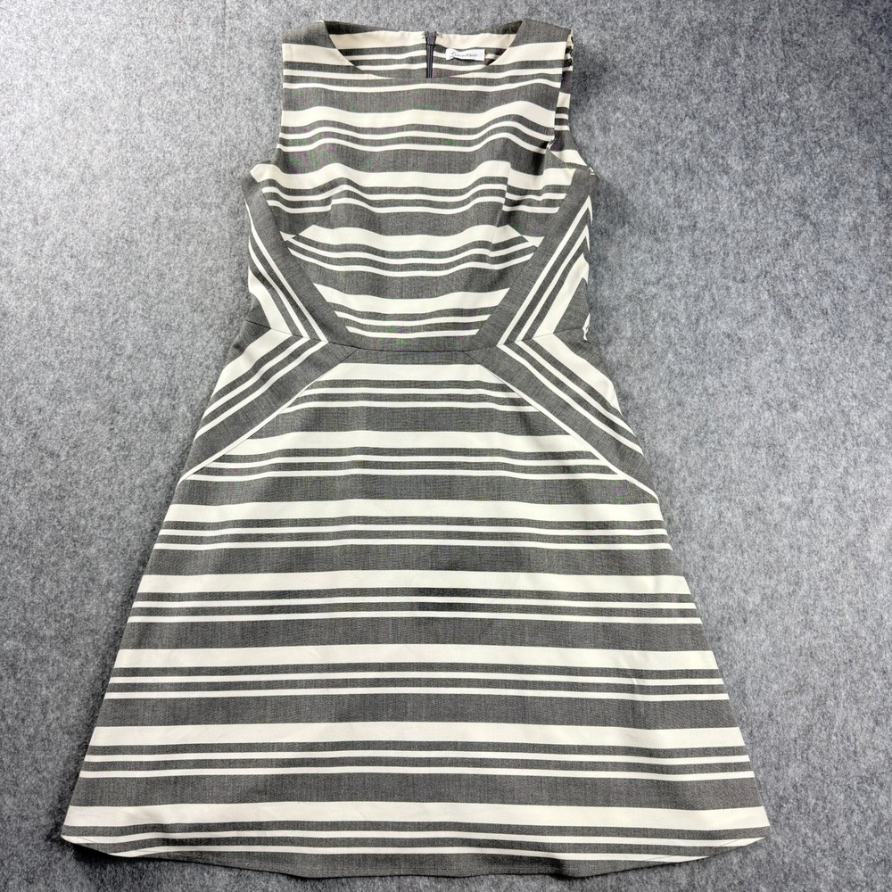 Calvin Klein Womens Striped Sleeveless Fit & Flare Dress Approx M 8-10